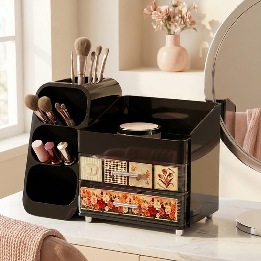 Delphine Vanity Organizer on a vanity top (makeup not included)