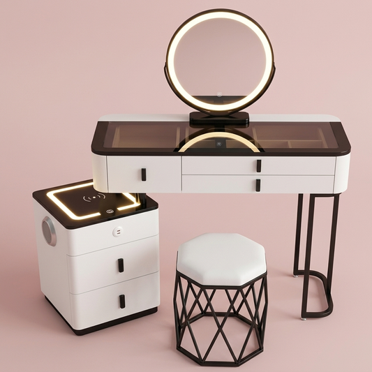 Sylvie Vanity Desk styled with a stool (stool not included)