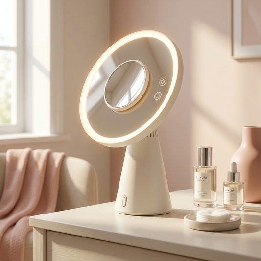 Celine Smart Mirror on a vanity table (skincare not included)