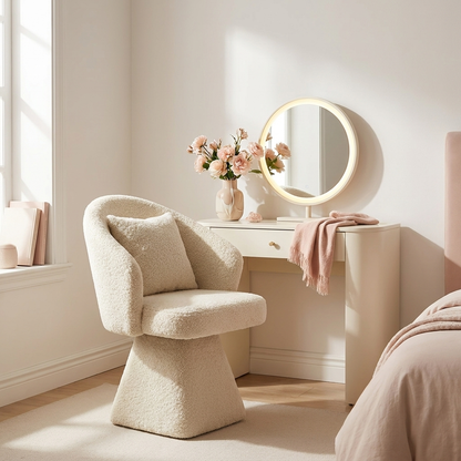 Cirque Vanity Chair at a vanity desk (desk and mirror not included)