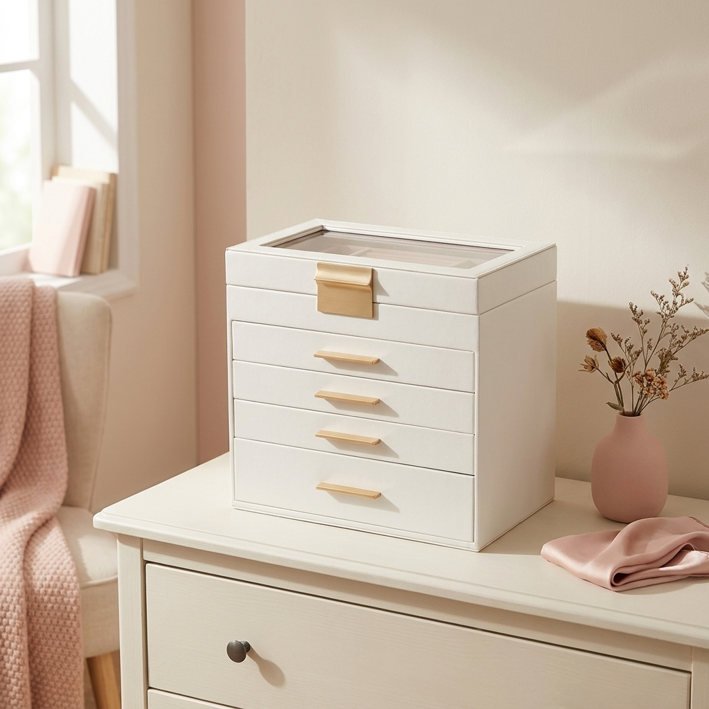 Colette Jewelry Box closed on a dresser (props not included)