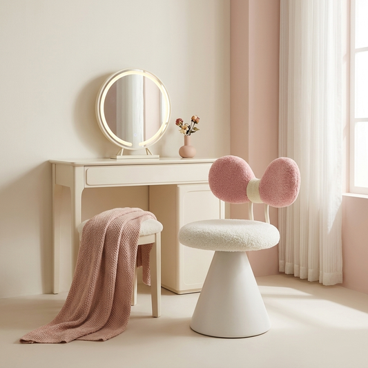 Lottie Bow Chair at a vanity desk (desk and mirror not included)