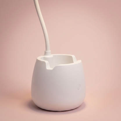 Lumi Desk Lamp, pen cup and phone slot in the base