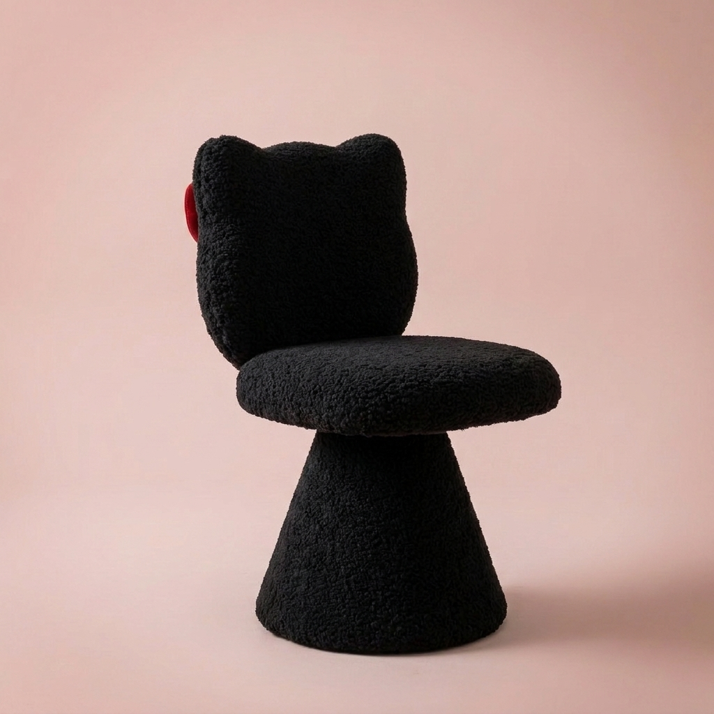 Maribel Vanity Chair, closed back black lamb fleece