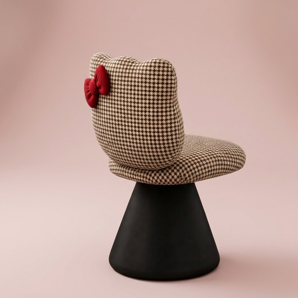 Maribel Vanity Chair, Closed Back Houndstooth seen from behind, bow on the backrest