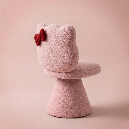 Maribel Vanity Chair, Closed Back Pink Lamb Fleece seen from behind, bow on the backrest