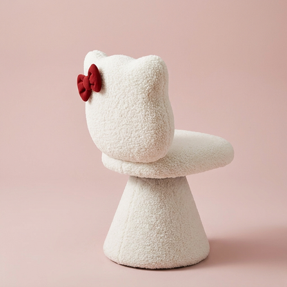 Maribel Vanity Chair, Closed Back White Lamb Fleece seen from behind, bow on the backrest