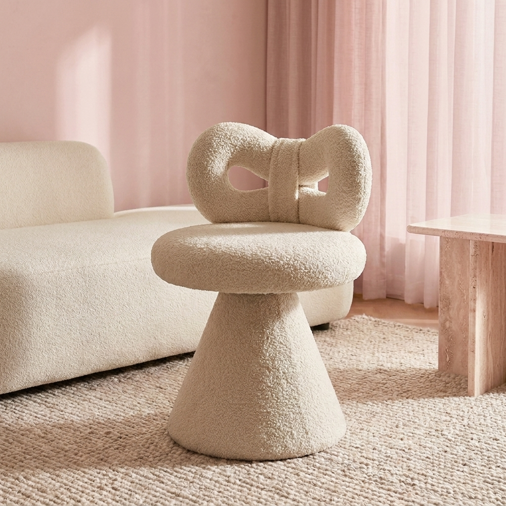 Petra Bow Vanity Stool in a living room (props not included)