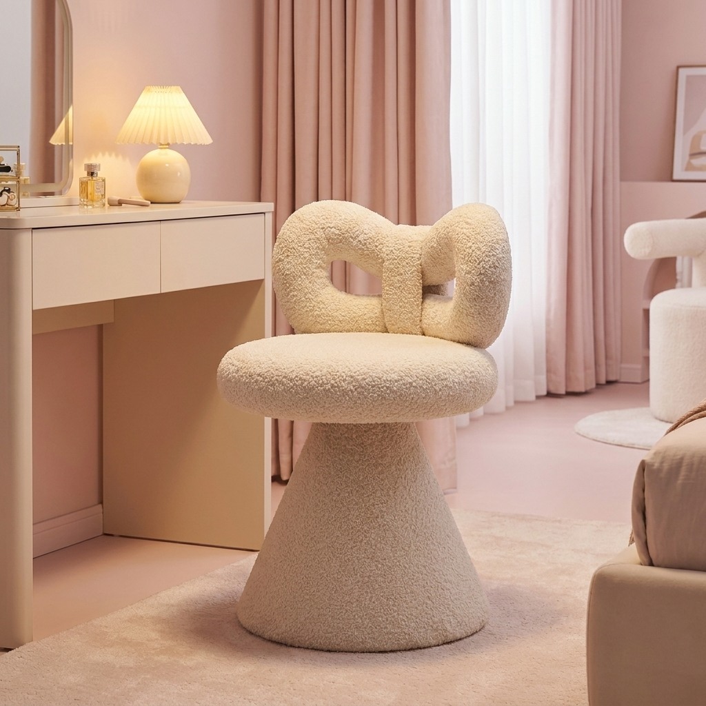 Petra Bow Vanity Stool lit at night (props not included)