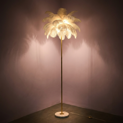 Pluma Floor Lamp glowing at night