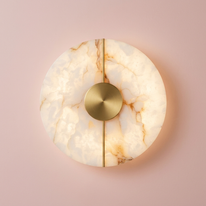 Selene Alabaster Sconce, glowing alabaster and gold detail