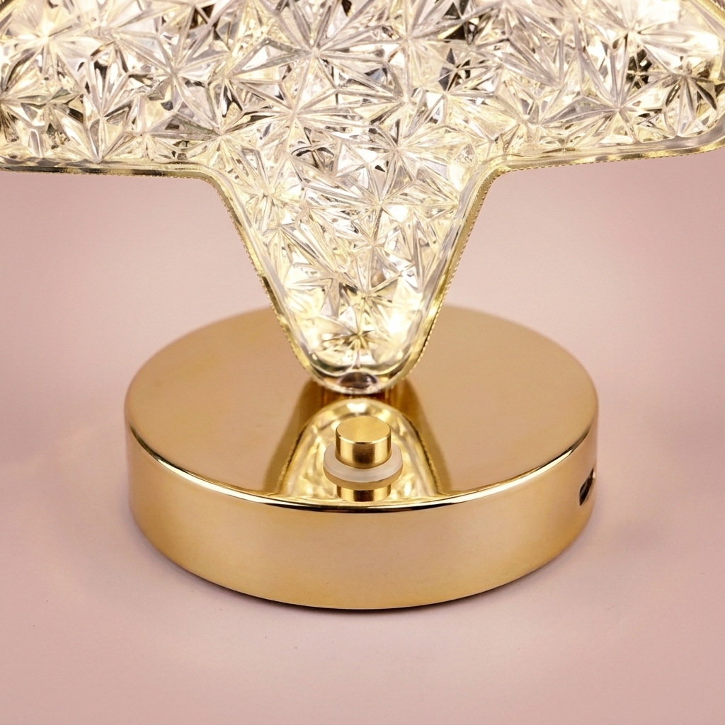 Stella Crystal Lamp, gold base and touch button detail
