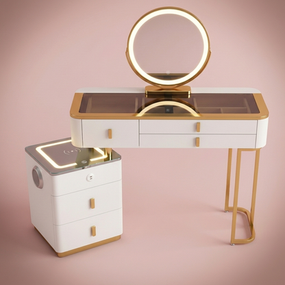 Sylvie Vanity Desk, white + gold