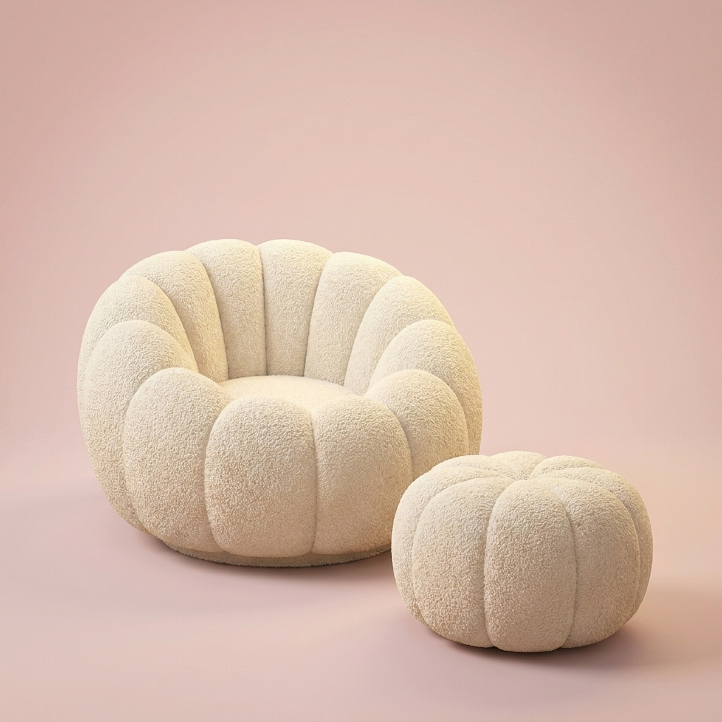 Tilly Accent Chair, chair + footstool, cream lamb fleece