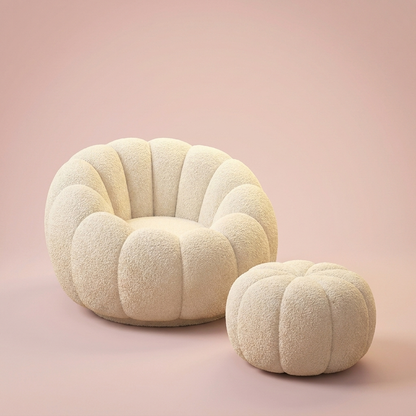 Tilly Accent Chair, chair + footstool, cream lamb fleece