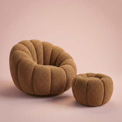 Tilly Accent Chair, chair + footstool, brown lamb fleece