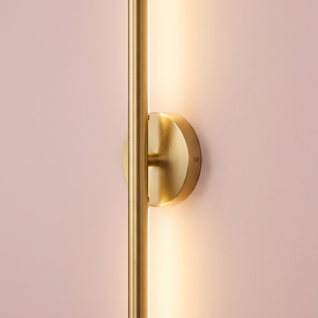 Vela Cordless Wall Sconce, brushed gold bar and wall plate detail