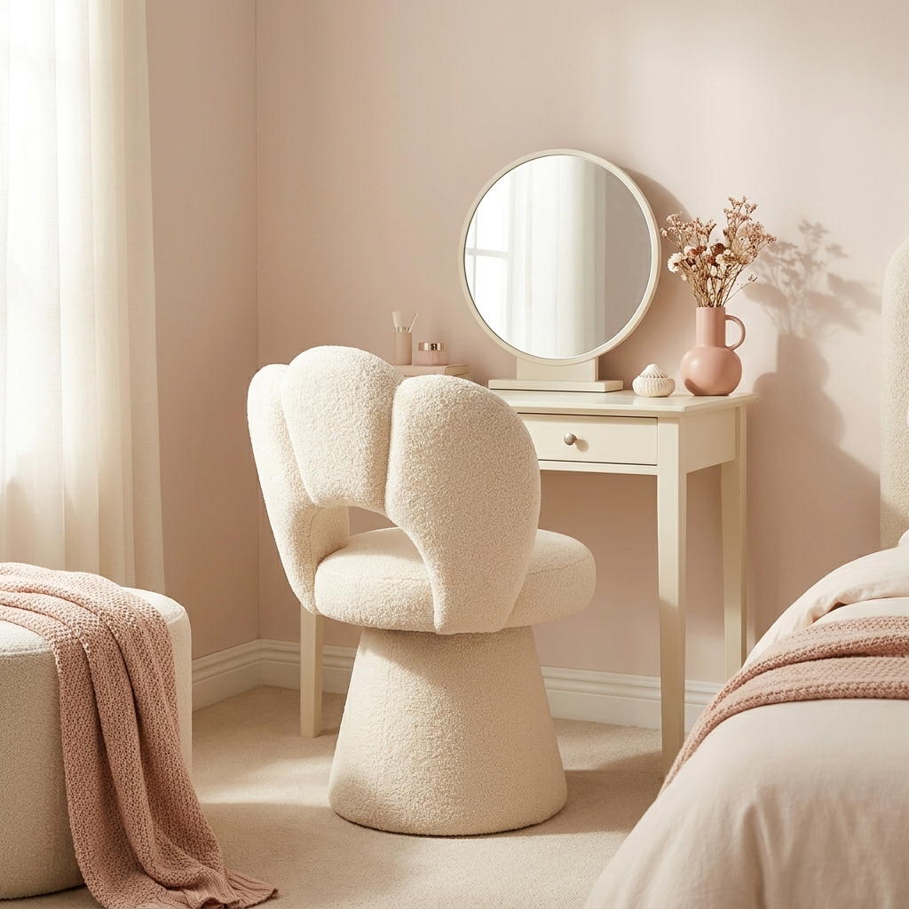 Willa Vanity Chair at a vanity desk (desk and mirror not included)